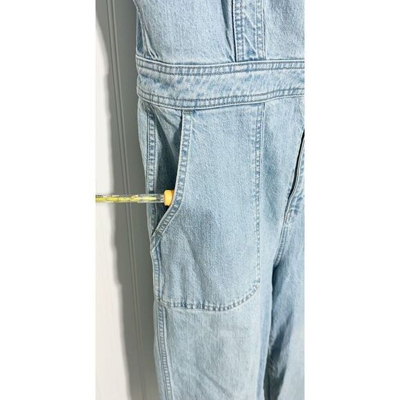 Madewell Light Wash Blue Stitched Strap Utility Pocket Denim Jumpsuit Size 14 - Picture 3 of 16